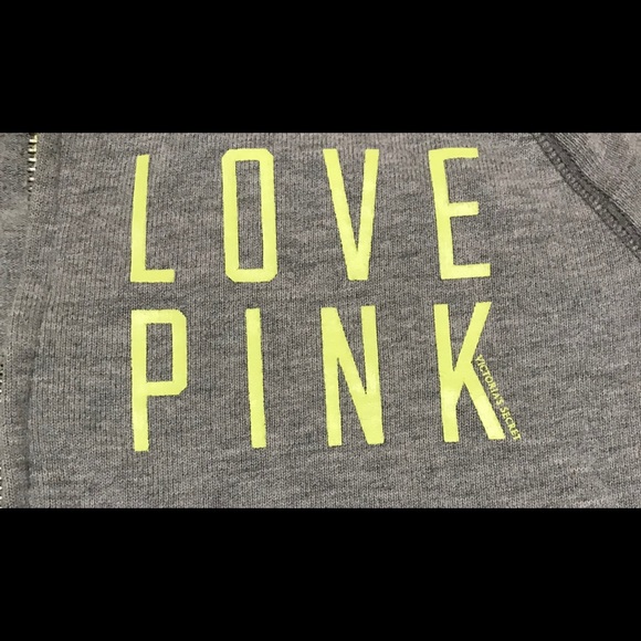 🔥EUC PINK BY VICTORIA SECRET GRAY/YELLOW ZIPPER UP HOODIE JACKET LIGHTWEIGHT - Picture 4 of 9
